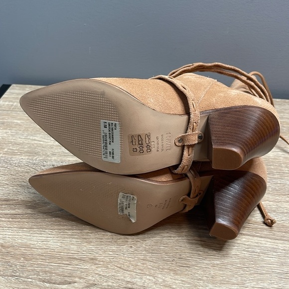 Schultz NWT Portia Honey Peach Suede Western Boots Wrapped Belt Pointed Toe 5.5 - Picture 9 of 12